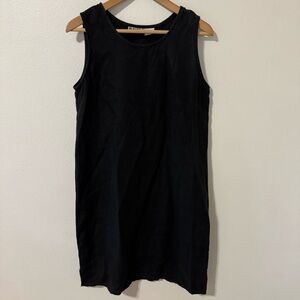 Vintage Sunbelt Linen Sleeveless Midi Shift Dress Black Lagenlook Minimalist-S